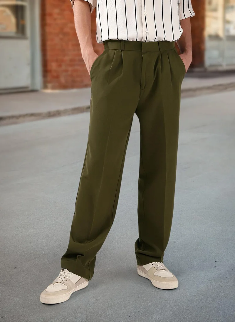 Urbano Fashion Men's Dark Olive Loose Baggy Fit Solid Korean Pants Stretchable